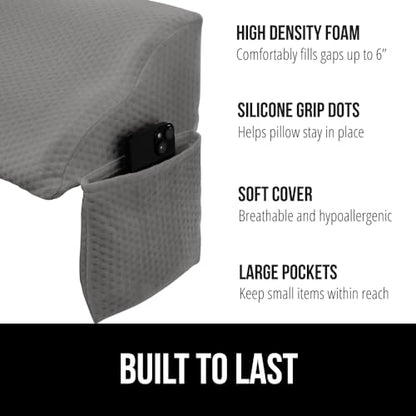 GORILLA GRIP Patented Bed Wedge Pillow for Headboard Gap, Filler Between Mattress Gaps, Comfortable Supportive High Density Cushioned Foam Pillows, Stay in Place Gripping Dots, Twin/XL Soft Gray