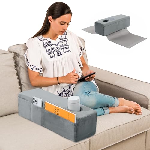 HOMBYS Removable Couch Armrest with Cup Holder,High Density Foam Couch Caddy with Storage，Remote Holder for Sofa,Removable Cover