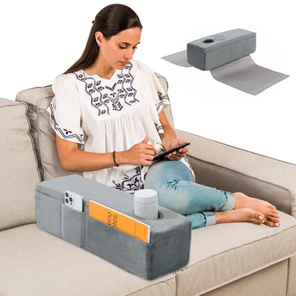 HOMBYS Removable Couch Armrest with Cup Holder,High Density Foam Couch Caddy with Storage，Remote Holder for Sofa,Removable Cover