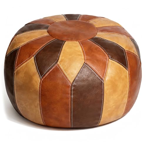 Unstuffed Moroccan Faux Leather Pouf Ottoman Cover... (Tricolor | Faux Leather)