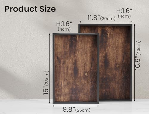 Fibogollo Set of 2 Wooden Serving Trays with Handles for Coffee Table | Decorative Trays Platter,Breakfast Tray in Bed,Large Coffee Table Tray，Food Drinks Trays for Eating,Working,Storing