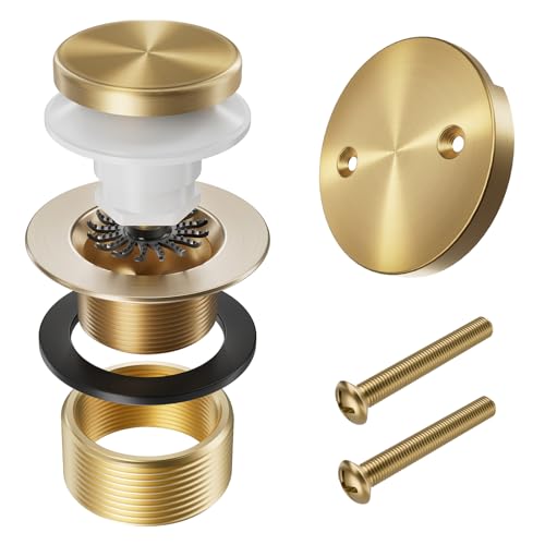 Champagne Bronze Bathtub Drain Kit with Overflow and Hair Catcher | Solid Brass Tip-Toe Tub Drain, with Two-Hole Overflow Cover, Universal Coarse/Fine Thread, for Bathroom Bath Tub, 11.5/16 UNC