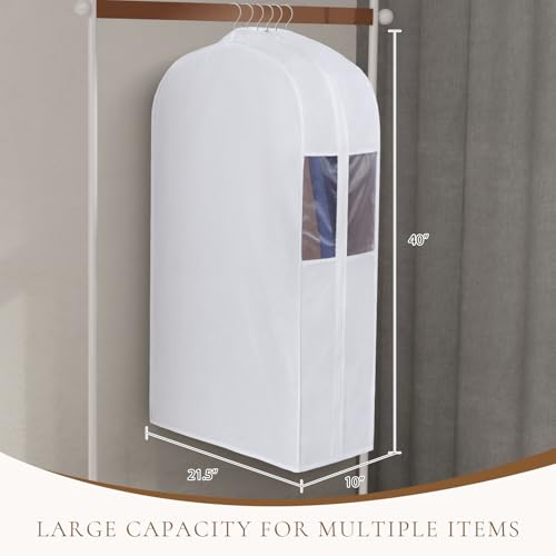 Univivi 40 Inch Cotton Garment Bags for Hanging Clothes 2 Pack, White | Breathable Cotton Fabric, Strong Zipper, Organza Window, 10in Wide Gusset Fits 6 Hangers, Perfect for Suits, Coats, Jackets