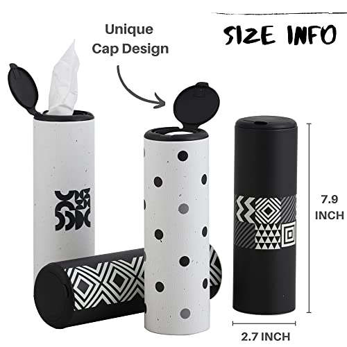 Car Tissue Holder with Facial Tissues Bulk - 4 PK Car Tissues Cylinder with Cap, Tissue Holder for Car, Travel Tissues for Car Cup Holder, Refill Car Tissue Box Round Container