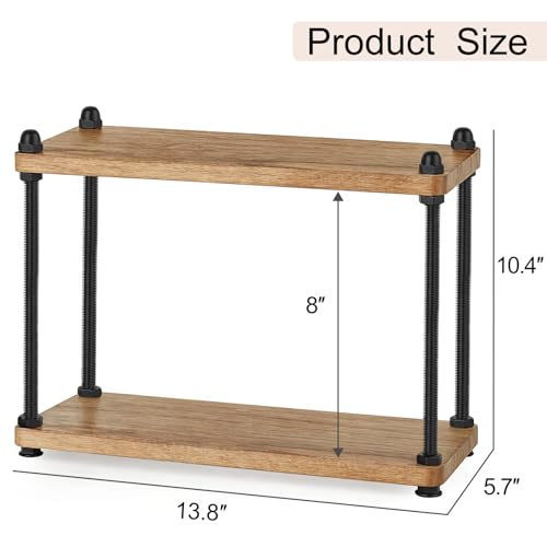 Mkono Bathroom Counter Organizer, 2 Tier Rustic Wood Countertop Sink Shelf | Light Brown, Skincare Makeup Spices Mugs Perfume Holder, Vanity Bedroom Kitchen Coffee Bar Office Storage Decor, Space-Saving
