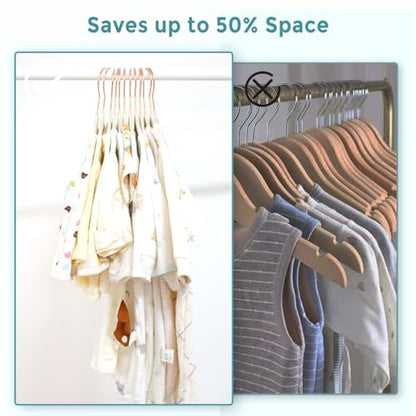 Baby Velvet Hangers 30 Pack - 11 Inch Premium Felt Non Slip Kids Hanger for Infant & Toddler Clothes - 0.2" Slim Space-Saving Baby Felt Hangers for Children's Closet with 10 Clips - Beige