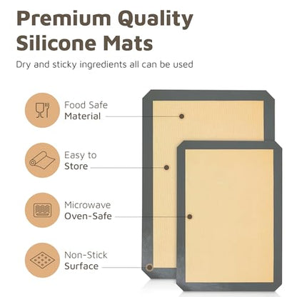 4 Pack Silicone Baking Mat Nonstick 2 Half and 2 Quarter Size - 1/4 Silicone Cookie Sheets for Baking Macaron Cookie Set of 2-2 Pack Thick Heavy Duty Reusable Mats Half Sheet for Kitchen Counter