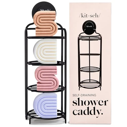 Kitsch Shower Caddy Hanging with Suction Cup | Self-Draining Shampoo Bar Holder & Shower Shelves for Conditioner Bars & Soap – Rust Proof Bathroom Caddy