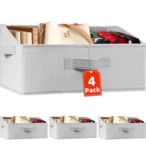 Closet Organizers Bins 4 Pack - Large Collapsible Shelf Organizer with Handles - Fabric Trapezoid Home Organization and Storage Baskets for Organizing Clothes Toy Blanket Towel Purse Hats