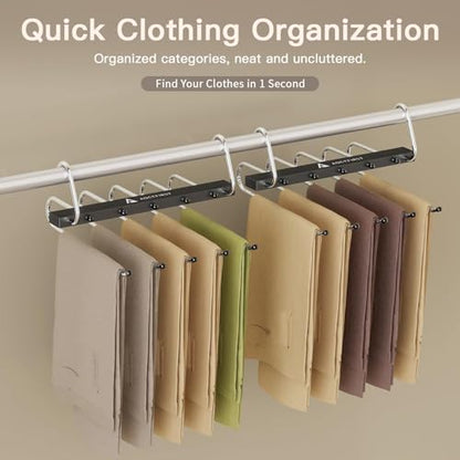 6 Pack Pants Hangers Space Saving,Closet Hanger Space Saver,Black | Stainless Steel, 5 Multi Tiers Compact Hanging Jeans Organizer,Vertical Pant Rack for Jean Leggings Trousers,Scarf