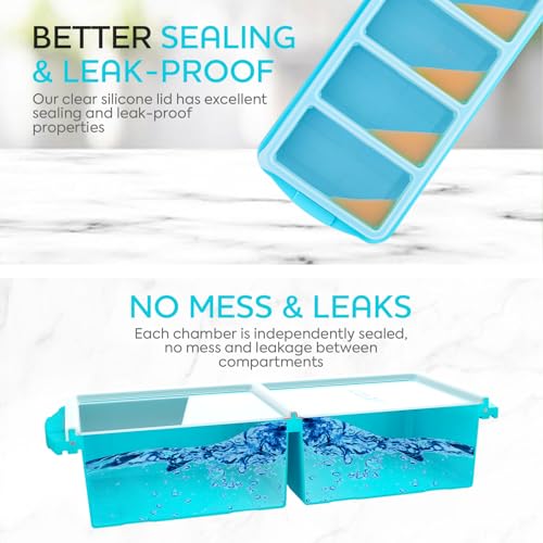 Silicone Freezer Tray With Lid - Soup Freezer Container Molds Set Makes 2-Cup & 1-Cup 1/2-cup Portions Cubes Perfect for preparing meals in different Portion Sizes Oven & Dishwasher-Safe