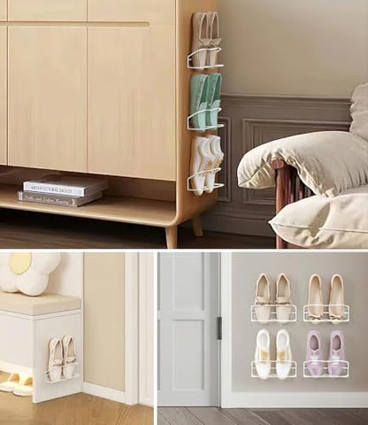 10Pack Wall Mounted Shoe Rack with Sticky Hanging Strips (White) | Very Easy to Install no Need to Drill Hanging Shoe Organizer, for RV, Door,Entryway, Bathroom, Living Room, Mud Room, Laundry
