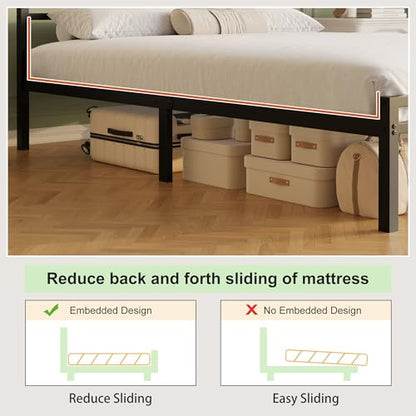 Lutown-Teen 12 Inch Twin Bed Frame with Headboard and Footboard | Metal Platform Bed Frame, Classic Style, Under Bed Storage, No Box Spring Needed, Easy Assembly, Noise Free, Black