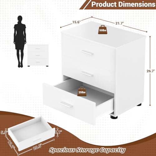 Aheaplus 21.7" Closet Drawers, Wood Closet Organizers and Storage with 3 Drawers, Closet Drawers Organizer System, Nightstands Bedside End Table with 3 Drawers Storage for Bedroom, White1