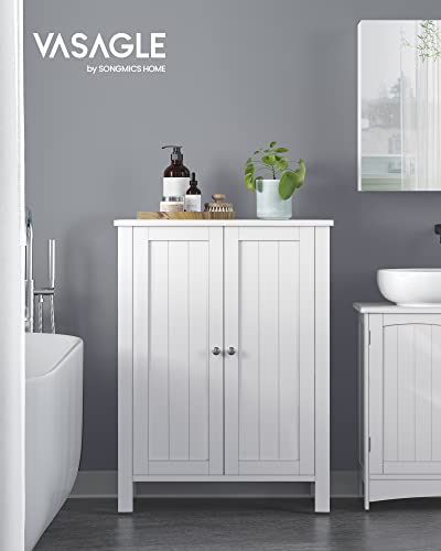 VASAGLE Floor Storage Cabinet, Freestanding Storage Unit with 2 Adjustable Shelves, for Bathroom Living Room Dining Kitchen, 11.8 x 23.6 x 31.5 Inches, Cloud White UBCB60WV1