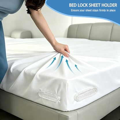Bed Sheet Holders for Corners, Stop Sheets from Slipping Off All Night, Anti-Slip Pad for Delicate Sheets, Easy One-Time Installation, Durable Gripper Clips for Twin to King Size Mattresses(Set of 4)