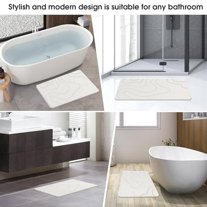 Stone Bath Mat Diatomaceous Earth Shower Mat Non-Slip Super Absorbent Diatomite Stone Mats for Bathroom Floor/Ktichen Cuonter Quick-Drying Easy to Clean (24''*16''White)