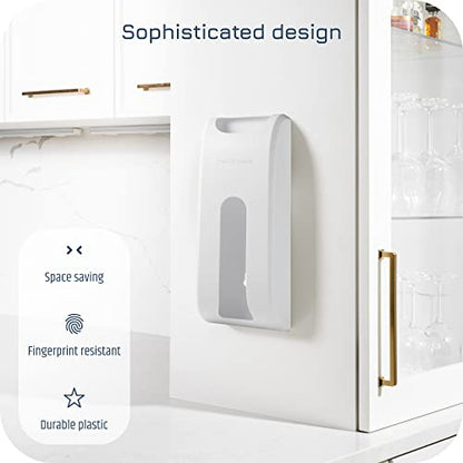Plastic Bag Holder | UPGRADED Wall-Mount Grocery Bag Dispenser | Space-Saving Design | Easy Install | Smudge-Proof, Fingerprint-Resistant | White | Holds the Most Bags for Maximum Storage