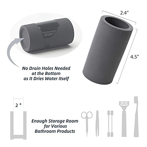 Fast-Drying Diatomite Toothbrush Holder - Bathroom Countertop Organizer Stand for Toothpaste, Makeup Brushes, Razors & Accessories (Dark Grey)