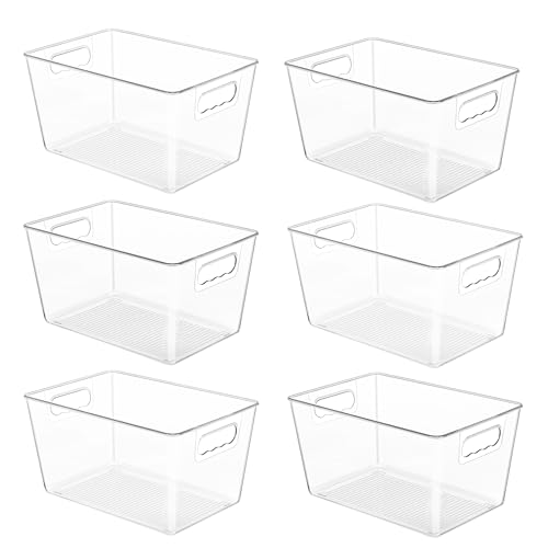 YIHONG 6 Pack Clear Storage Bins, Pantry Organizer Bins with Handle, Large | Plastic Bins, Pantry Storage Containers for Kitchen, Freezer, Cabinet, Closet, Bathroom, Under Sink Organizers and Storage