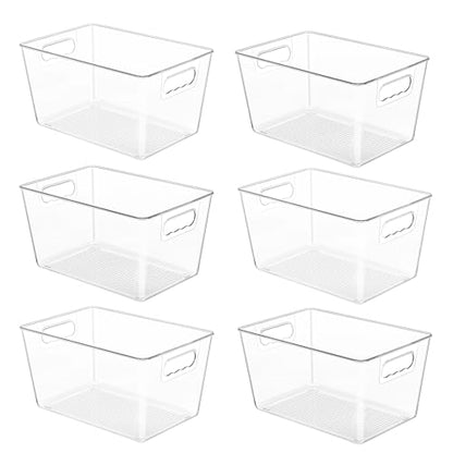 YIHONG 6 Pack Clear Storage Bins, Pantry Organizer Bins with Handle, Large | Plastic Bins, Pantry Storage Containers for Kitchen, Freezer, Cabinet, Closet, Bathroom, Under Sink Organizers and Storage
