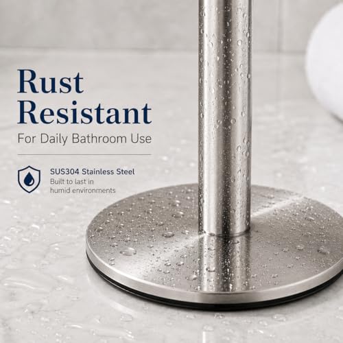 Brushed Nickel Hand Towel Holder Stand,13 Inch Free-Standing Towel Rack, SUS304 Stainless Steel Towel Bar Rack Stand, Tower Bar for Bathroom Kitchen Vanity Countertop…