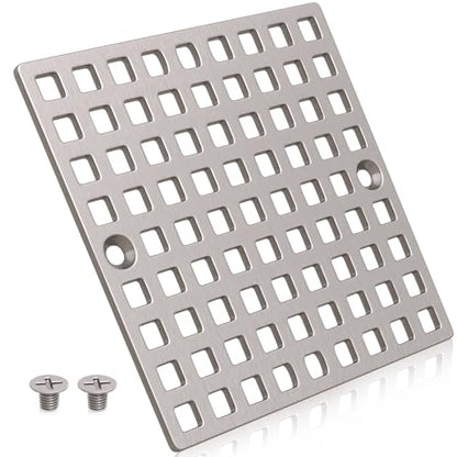 3-7/8" Brushed Nickel Square Shower Drain Cover for Floor Drain | Square Floor Drain Cover Replacement, SUS304 Stainless Steel Hair Catcher, Drain Strainer for Bathroom Shower & Kitchen Floor