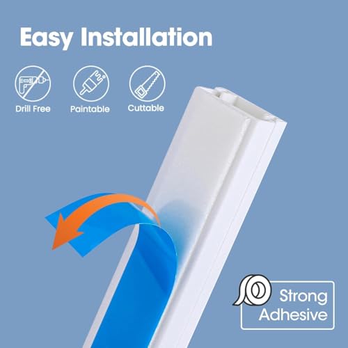 315in Cord Hider Kit, Paintable Cable Raceway, Cord Covers for Wires on Wall, Cord Hider for Wall Mount tv, tv Cable Hider Wall kit, Wire Covers for Cords, 20X L15.7in X W0.96in X H0.57in, White