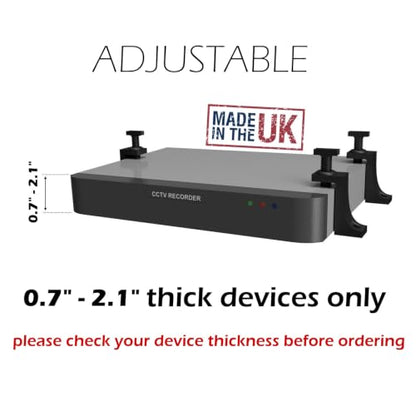 Adjustable Brackets Wall Bracket for DVR NVR Router Switch Mini PC Console Freeview Cable Box Wall Mount Modem - Universal Hideit Wall & Under Desk Mount for Devices 0.7-2.1 inches Thick Made in UK