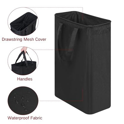 efluky Slim Laundry Basket, Narrow Laundry Hamper with Handles, Collapsible Dirty Clothes Hamper, Tall Laundry Bin for Laundry Room, Dorm and Bedroom, 12.7 Gallons(48L) Black