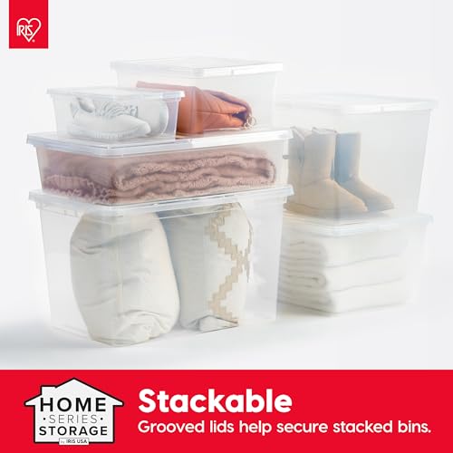 IRIS USA 4-Pack 15 Qt Storage Bins with Lids, Clear, Stackable | Ideal for shoes, crafts, office supplies and pantry items, nestable design, transparent design makes contents easy to find