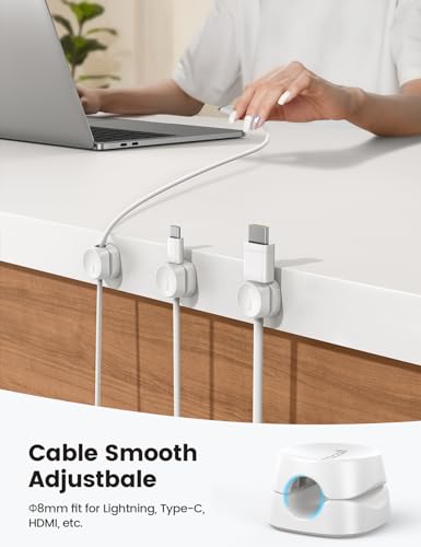 Lamicall 12 Pack Spring Cord Organizer, [1s Lock] Cable Management Clips | Office Desk Accessories, Adhesive Phone Charger Cord Holder for Nightstand, Dorm Room Home Workspace Organization Essentials
