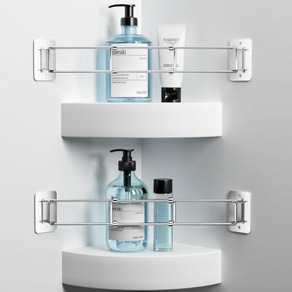 2 Pack RV Shower Corner Storage Bars, 7–13 in, Adjustable,Stainless Steel | RV Shower Corner bars | Helps organise bathroom corners | Adjustable | camper wall accessories Organizer | songsoso