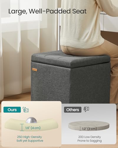 SONGMICS Square Storage Ottoman, Foot Stool Footrest with Legs, Ottoman Cube with Hinged Lid, for Living Room, Bedroom, 16.9 x 16.9 x 18.1 Inches, Linen-Look Fabric, Slate Gray ULOM509GN01