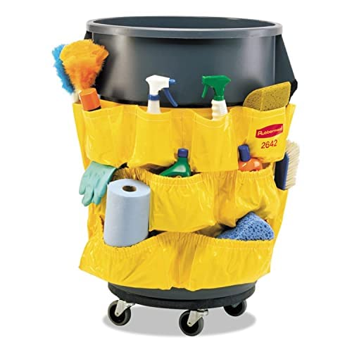 Rubbermaid Commercial Products Supply Organizing Caddy for Brute Trash Cans Yellow Tool Organizer Storage for Spray Bottles/Paper Towels/Gloves/Scrub Brush 1 Count