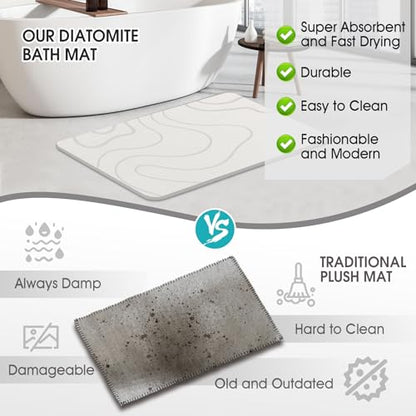 Stone Bath Mat Diatomaceous Earth Shower Mat Non-Slip Super Absorbent Diatomite Stone Mats for Bathroom Floor/Ktichen Cuonter Quick-Drying Easy to Clean (24''*16''White)