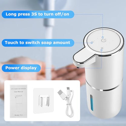 2 Pack Automatic Soap Dispensers,12.8oz/380ml USB Touchless Automatic Foaming Soap Dispenser,Rechargeabled Wall Mounted Smart Soap Dispenser for Bathroom Kitchen Dish Soap