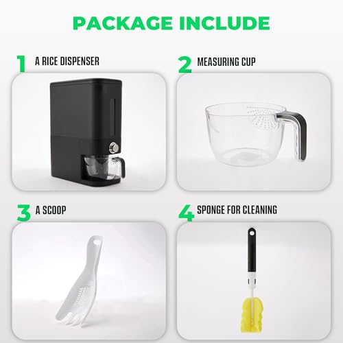 Rice Dispenser 25 lbs I Rice Storage Container 25 lbs with Sponge, Scoop & Measuring Cup I Airtight Rice Container with Lid I Best Food Dispenser Rice Bucket I Cereal Dispenser for Pantry