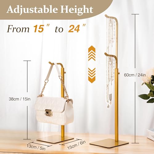 2 Pack Purse Holder Handbag Display Stand: Gold Hanger Rack for Bags, Purses, and Wreath, Adjustable Hook Stand for Tabletop, Closet, and Retail Use for Vendors