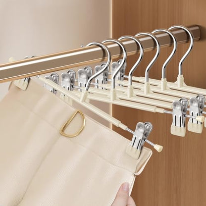 Pants Skirt Hangers with Clips, 10 Pack, Ivory, 12 Inch | Non-Slip,Adjustable metal wide clips,Space-Saving,Heavy duty, for pants/skirt/dress/trousers/jeans/shorts/leggings,Women