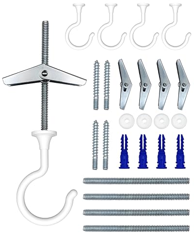 Large Ceiling Swag Hooks, White 4 Pack for Plants and Lights | For hanging plants, light fixtures and décor with cavity wall hardware.