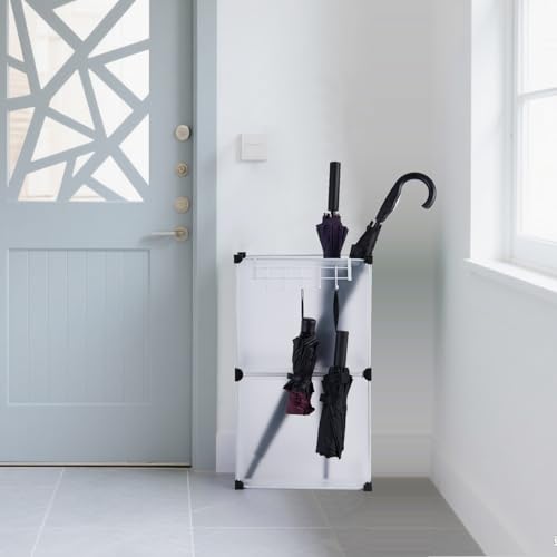 Umbrella Stand, Umbrella Holder for Entryway, 14.3 * 7.4 * 24.4inches,Square umbrella storage rack with built-in drip tray and metal hook,White.