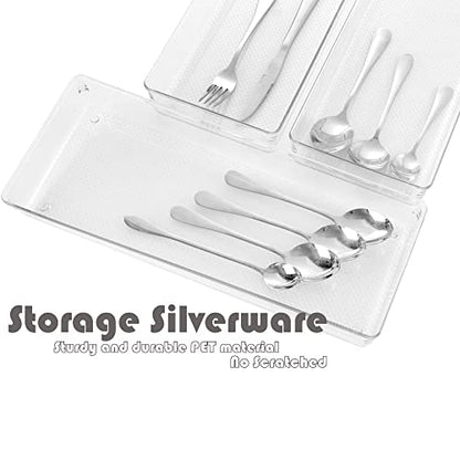 3 Pack Large Clear Plastic Drawer Organizer Tray Cutlery Utensil Makeups Drawer Organizers 15" X 6"