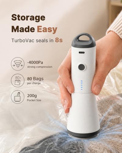 Vacbird Travel Vacuum Storage Bags with Rechargeable Cordless Pump, 12 Pack Vacuum Seal Bags for Clothing(4 Large+4 Medium+4 Small), Compression Packing for Clothes Suitcase Luggage Blanket Pillows