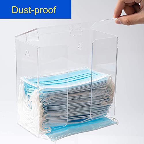 SEANADO Face Mask Dispenser Box Acrylic Glove Holder Hygiene Station with Lid for Disposable Emesis Bag, Shoe Cover and Hairnet，Wall Mount Holes or Tabletop Holder