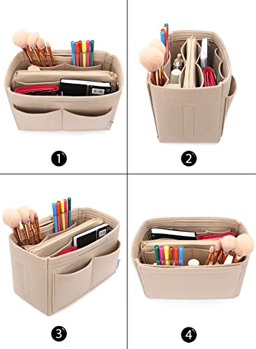 LEXSION Felt Purse Organizer Insert, Tote Bag Shaper Dividers with 5 Sizes | LEXSION Felt Purse Bag Organizer Insert with zipper Bag Tote Shaper Fit Speedy Neverful PM MM