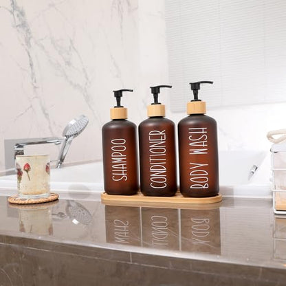 Amber Shower Dispenser Set | Contains 3 PET Plastic Bottles, Shampoo and Conditioner Dispenser for Shower, Perfect for Modern Bathroom Decor