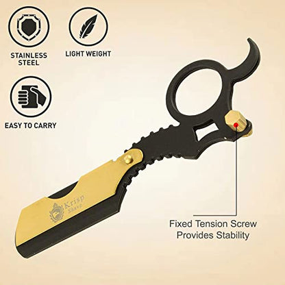 Professional Straight Razors For Men - Straight Edge Barber Razor Shaving Kit For Close Shave - Beard Cut Throat Safety Razor Shavette Navajas Para Barbero - 10 Shaving Blades By Krisp Beauty