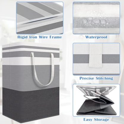 3-Pack Laundry Basket, Collapsible Laundry Hamper, Grey, 75L | Laundry Clothes Hamper, Hampers for Bedroom, Freestanding Hamper with Handles, Clothes Laundry Basket