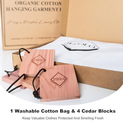 1PC Luxury 48'' Organic Cotton Garment Storage Bag | 4 Cedar Blocks for Fresh Smell| Breathable Garment Bag for Hanging Clothes for Closet Best for Suits, Sweaters, Short Dresses, Gowns